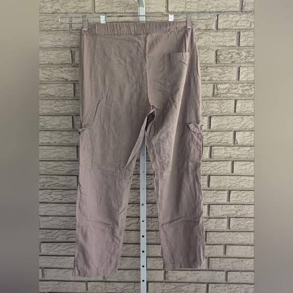 Just Living Linen Rayon Blend Tan Cargo Pants Large EUC - Picture 6 of 6